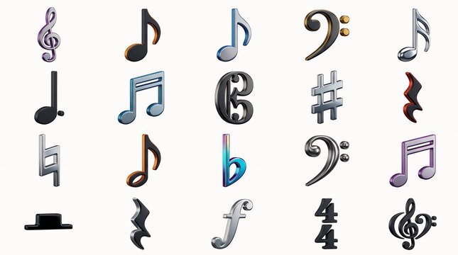Musical Notation Symbols Collection Isolated on White Background