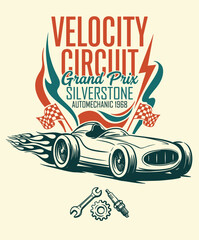 Fototapeta premium Velocity circuit racing. Retro race car graphic. Vintage grand prix design.