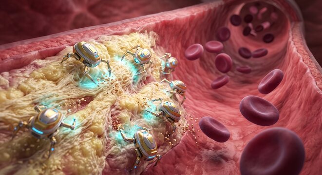 Nanorobots Dissolving Cholesterol Plaque Inside Human Artery