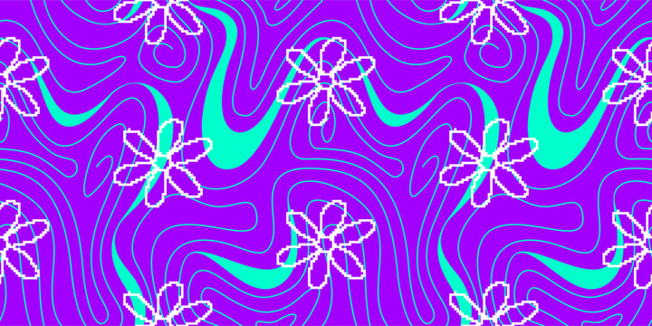 Aesthetic pixel flower pattern y2k. Pixel Art Pattern for wrapping paper. y2k pixel flower background.