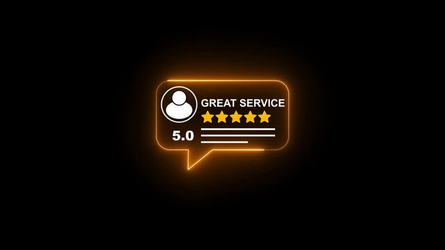 Neon five-star customer review notification animation for business feedback and online service rating