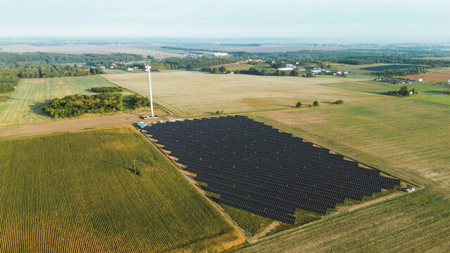 Renewable energy construction site in rural farmland