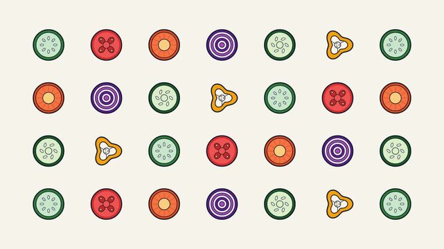 A Pattern of Freshly Sliced Vegetables on a Cream Background