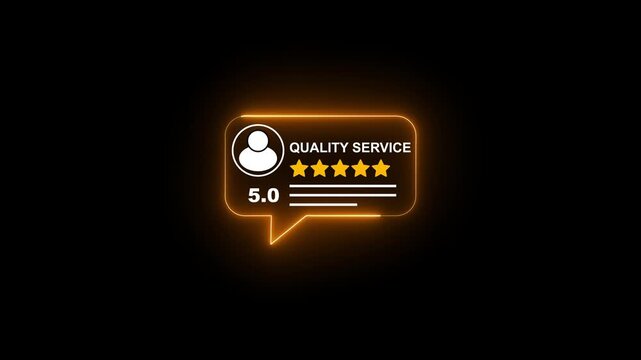 Service 5-star rating neon notification animation for customer feedback and business review concepts