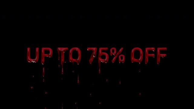 UP TO 75 PERCENT OFF bloody range headline, dripping blood savings claim for final clearance runs, stock dumps and closing down events