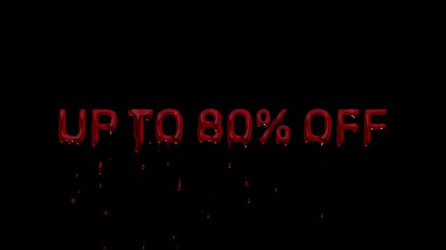 UP TO 80 PERCENT OFF bloody range headline, dripping blood savings claim for going out of business sales and last day stock wipeouts