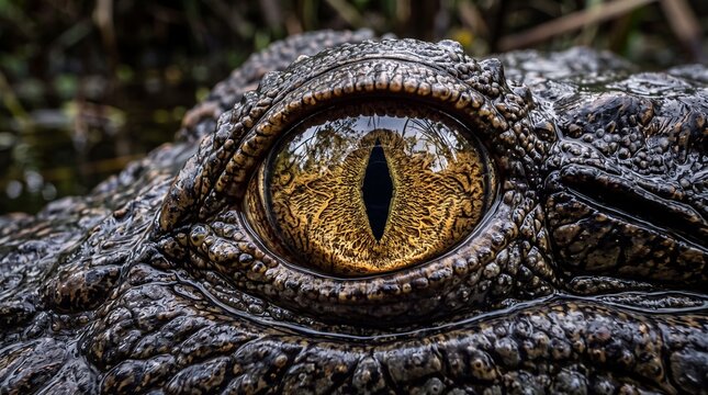 Macro View of Alligator Eye with Golden Iris
