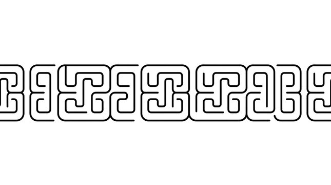 Seamless horizontal border design featuring intricate ancient mayan or aztec geometric patterns in black and white
