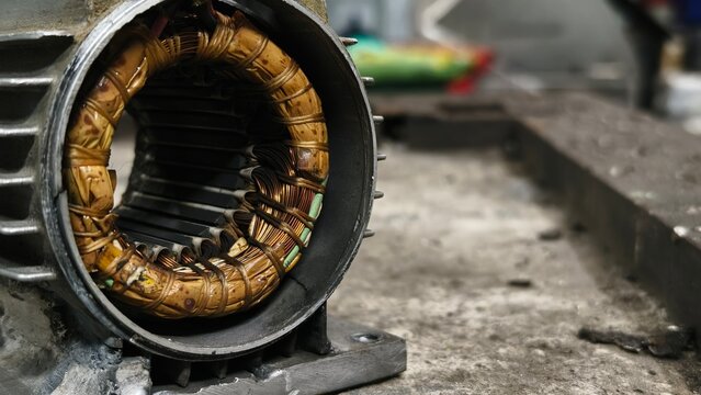 Electric Motor Stator Coil Closeup - Copper Windings and Insulation Detail