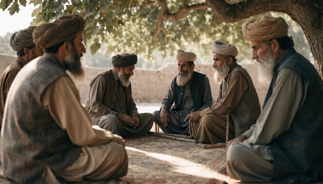 Pashtun Elders Gathering for Traditional Jirga in Khyber Pakhtunkhwa Editorial
