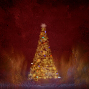 Holiday tree for Christmas and New Year red card