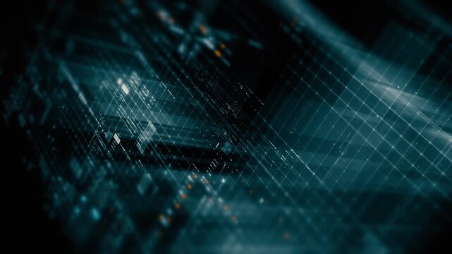 Futuristic data network visualization with glowing digital streams, big data analytics interface, cyber technology background and communication system in curved virtual display