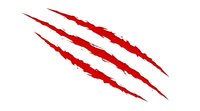 Realistic red claw scratches texture effect isolated on transparent background