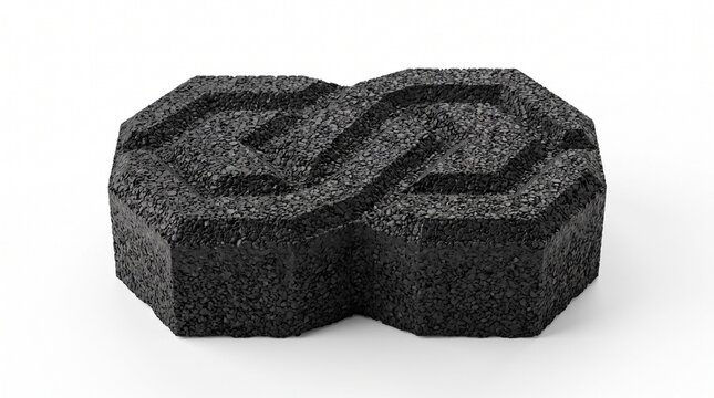 Black concrete interlocking paver, charcoal cement paving stone for landscaping, textured outdoor walkway brick for construction isolated on White Background