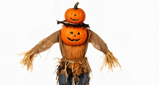 halloween pumpkin scarecrow isolated on white background
