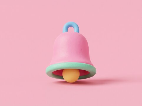 A cute digital asset of a colorful notification bell icon isolated on a soft pink background