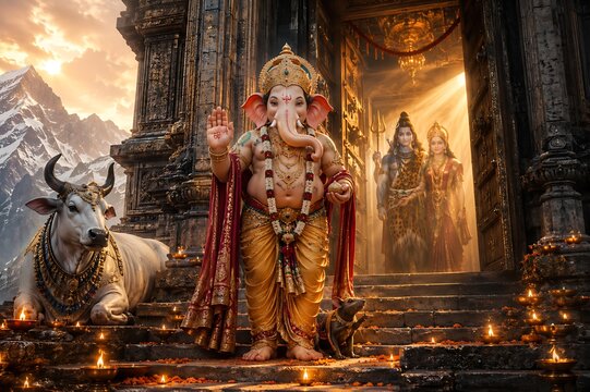 Lord Ganesha, Shiva and Parvati Divine Family &ndash; Ganesh Chaturthi, Sankashti Chaturthi, Maha Shivratri and Hartalika Teej Festival