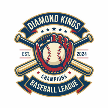 This logo showcases a baseball and glove, symbolizing competition and sportsmanship, ideal for baseball league branding, team identity, and sports merchandising.