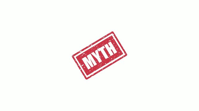 Red grunge rubber stamp with the word MYTH isolated on a white background animation