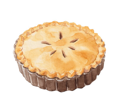 Watercolor Baked Apple Pie Illustration