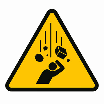 Warning sign for falling objects hazard in workplace.