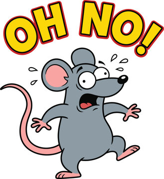 Cartoon mouse looking shocked with Oh No text bubble isolated on white background