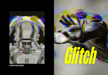Vertical Glitch TV Photo Effect For Poster And Print Design
