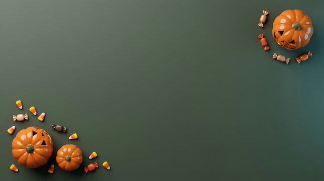 Festive halloween background featuring a 3d candy and pumpkin border with copy space area