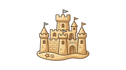 Fototapeta premium Cartoon Sandcastle Illustration on White Background