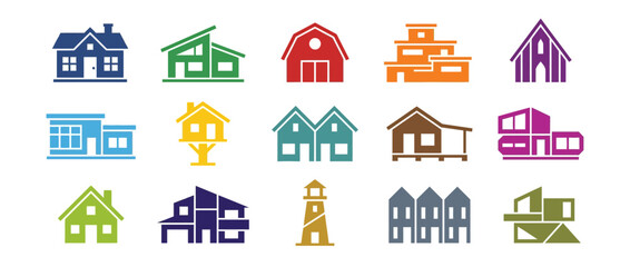 Fototapeta premium Set of Colorful Modern House and Building Icons