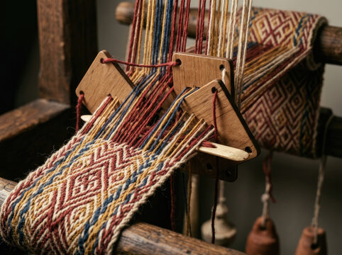 Intricate tablet weaving with geometric patterns and vibrant colors showcases traditional