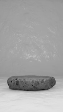 Gray stone texture in white space, minimalist vertical 3D render of rough rock background with copy space. 3d rendering illustration not AI