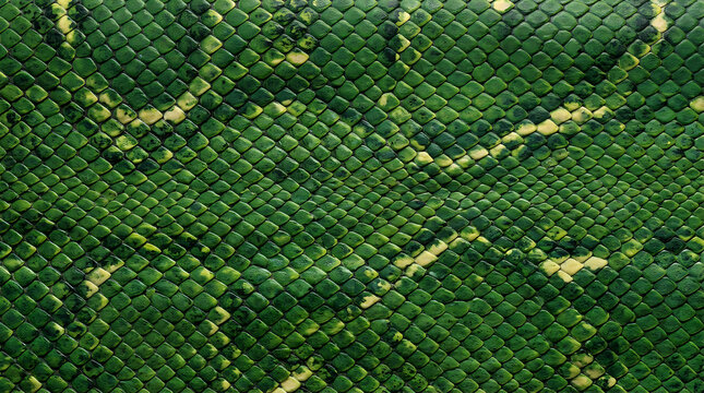 Vibrant Green Snake Skin Texture Pattern Reptile Scale Background Closeup