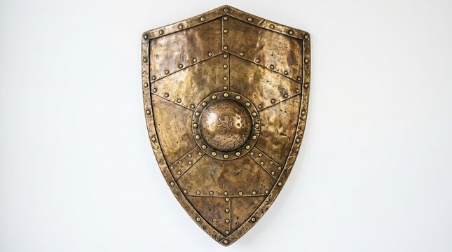 A detailed examination of a historical kite shield likely medieval displaying signs of age and protective functionality