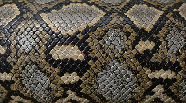 Black Gold Beige Python Snake Skin Texture Pattern Reptile Closeup