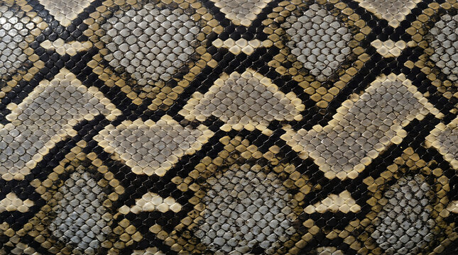 Black Gray Gold Beige Python Snake Skin Texture Pattern Closeup