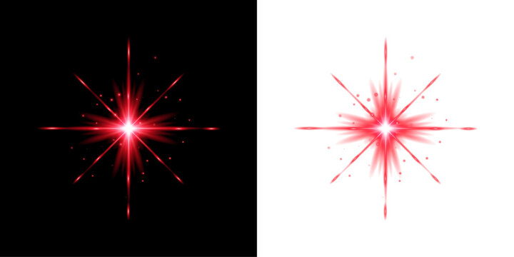 Radiant red star burst light effect design element isolated on transparent background