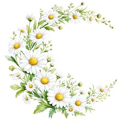 Fototapeta premium Watercolor Daisy Crescent Moon Shape Floral Arrangement