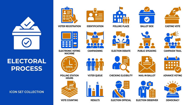 Electoral process icon set for voting and democratic elections