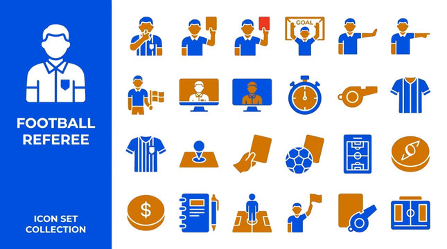 Football referee icons for soccer match officiating