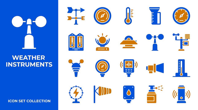 Weather instrument icon set for meteorological and climate monitoring