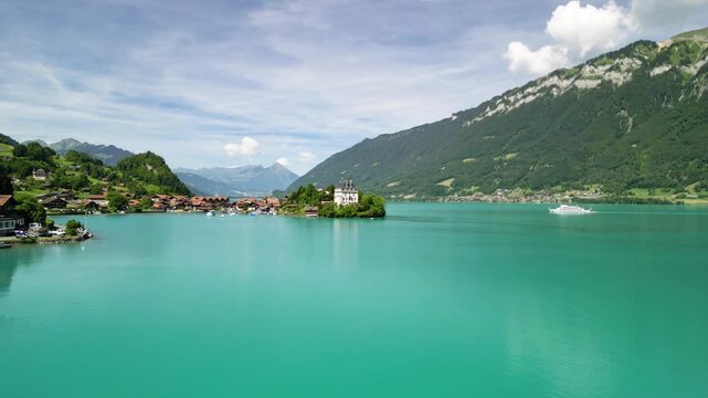 Scenic view of Iseltwald village on Lake Brienz in Switzerland