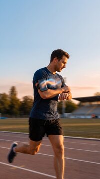 Runner Checking AI Motion-Analysis App on Smartwatch, Vertical Photo