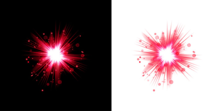 Abstract bright red light burst effect isolated on transparent background