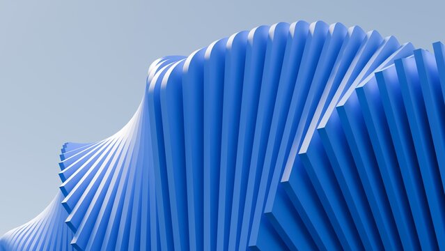 3D abstract background of blue parametric twisted waves. Perfect for architectural design covers, tech branding, modern website banners, and UI layouts