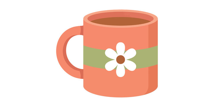 Ceramic coffee mug decorated with soft orange color and a charming retro floral pattern for hot morning beverages.