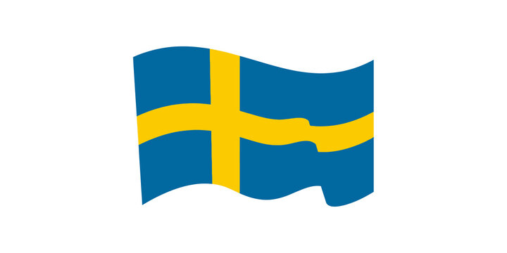 Waving flag of Sweden blue and yellow scandinavian cross vector.