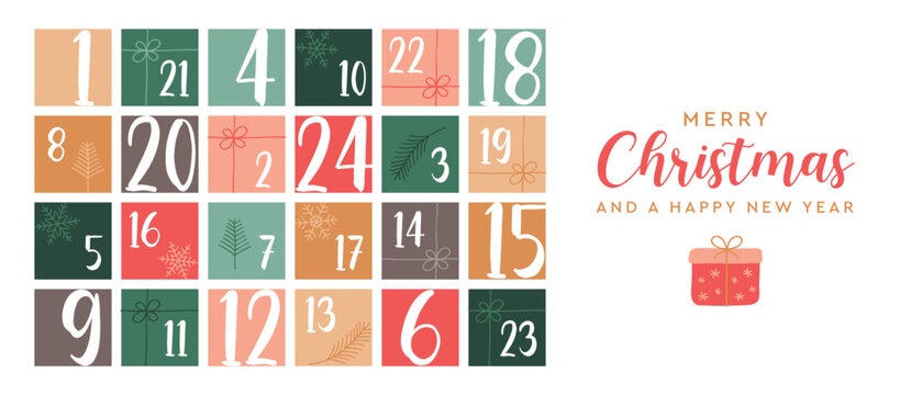 colorful advent calendar 24 christmas gifts vector illustration