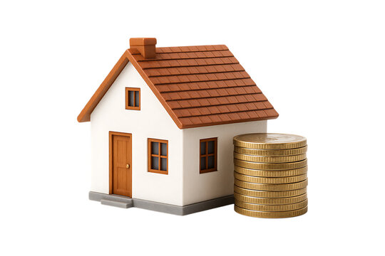 Home Property Investment with Coin Stack Isolated on a Transparent Background