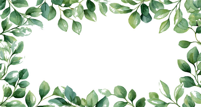 Botanical Green Leaves Frame, Decorative Nature Border with Foliage.
